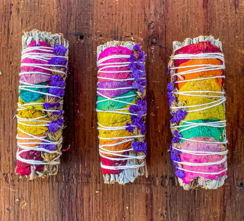 White Sage and Flowers 4-inch Smudge Stick, 3 Smudge Stick per order.