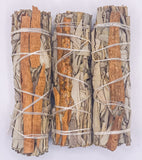 White Sage and Cinnamon 4-inch Smudge Sticks, 3 white sage and cinnamon smudge sticks per order.